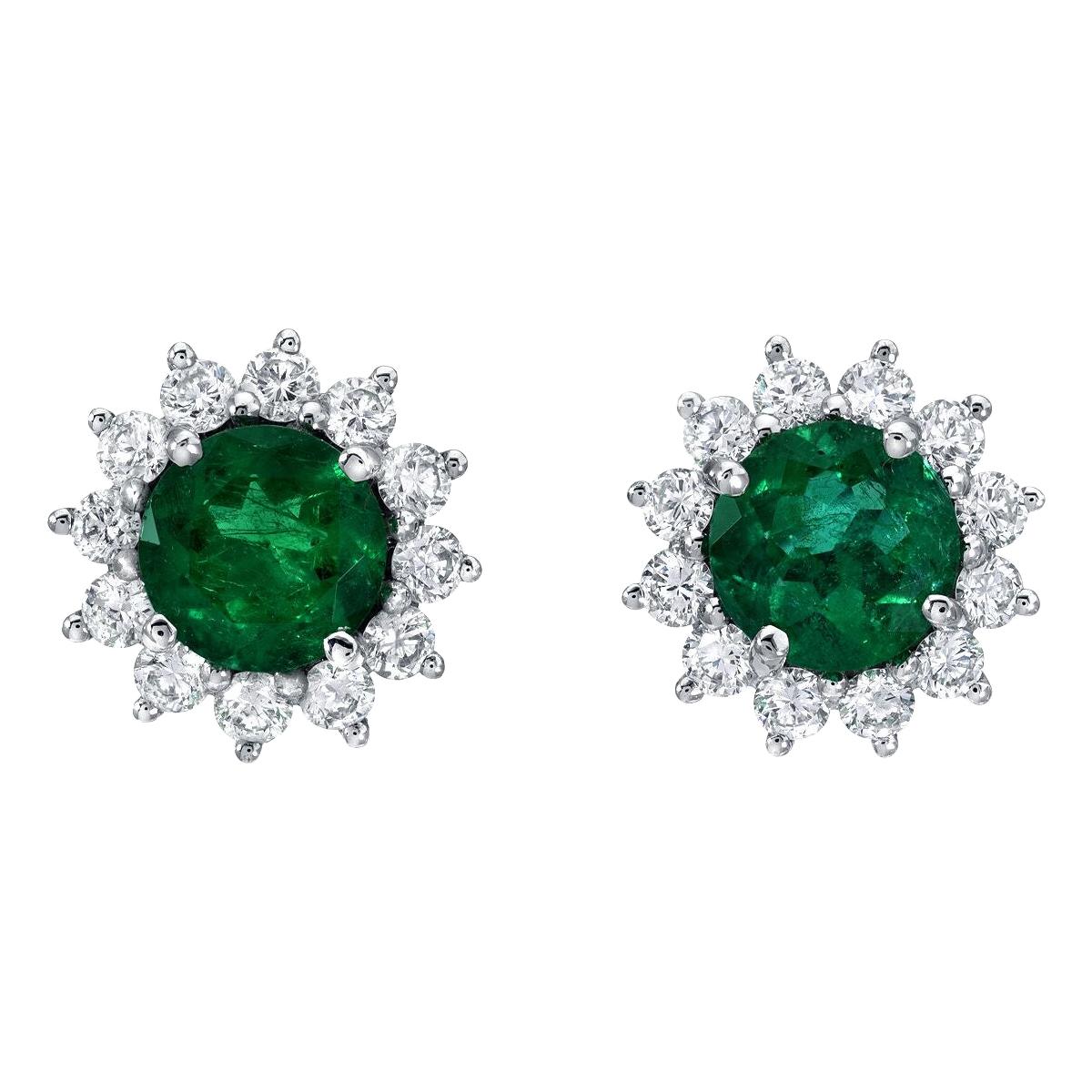 Emerald Stud Earrings Rounds 1.29 Carats