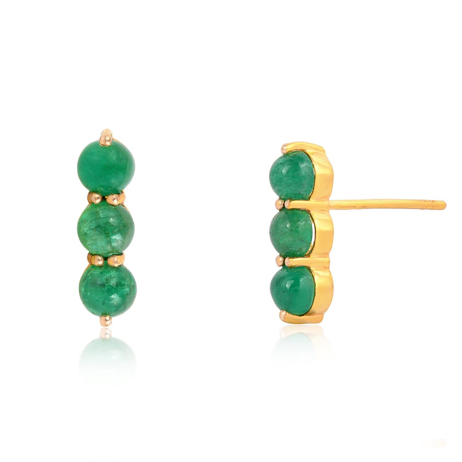 These gorgeous three-tier stud earrings, available in turquoise and emerald gemstones, strike the perfect balance of elegance and simplicity. Made with 14K yellow gold, you are sure to impress with these delicate beauties. Wear yours with a