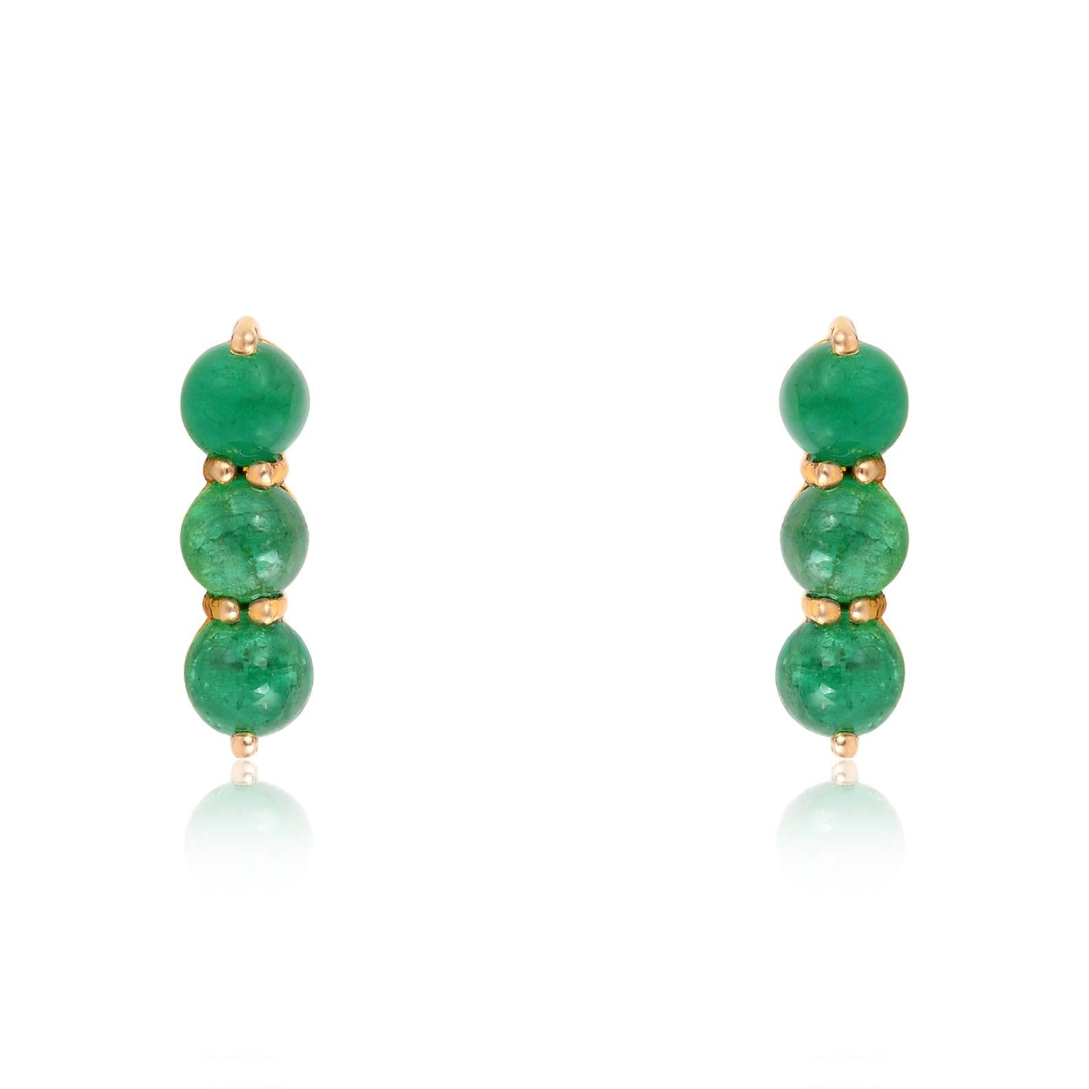 Brilliant Cut Emerald Stud Earrings in 14k Gold For Sale