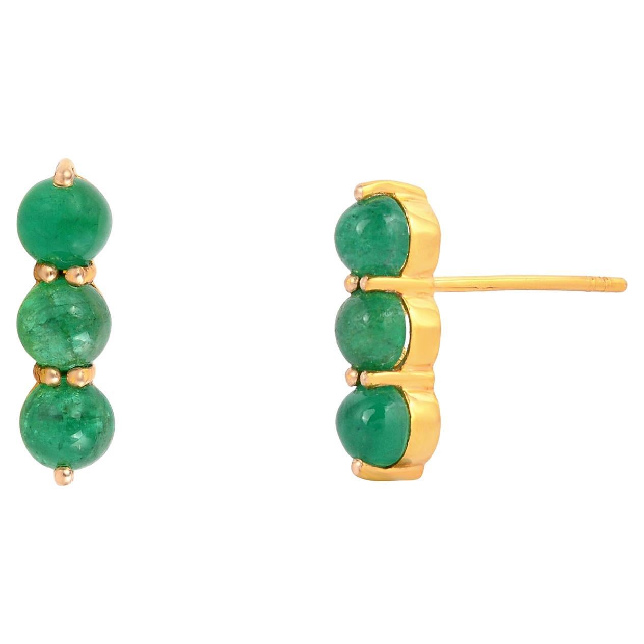 Emerald Stud Earrings in 14k Gold For Sale