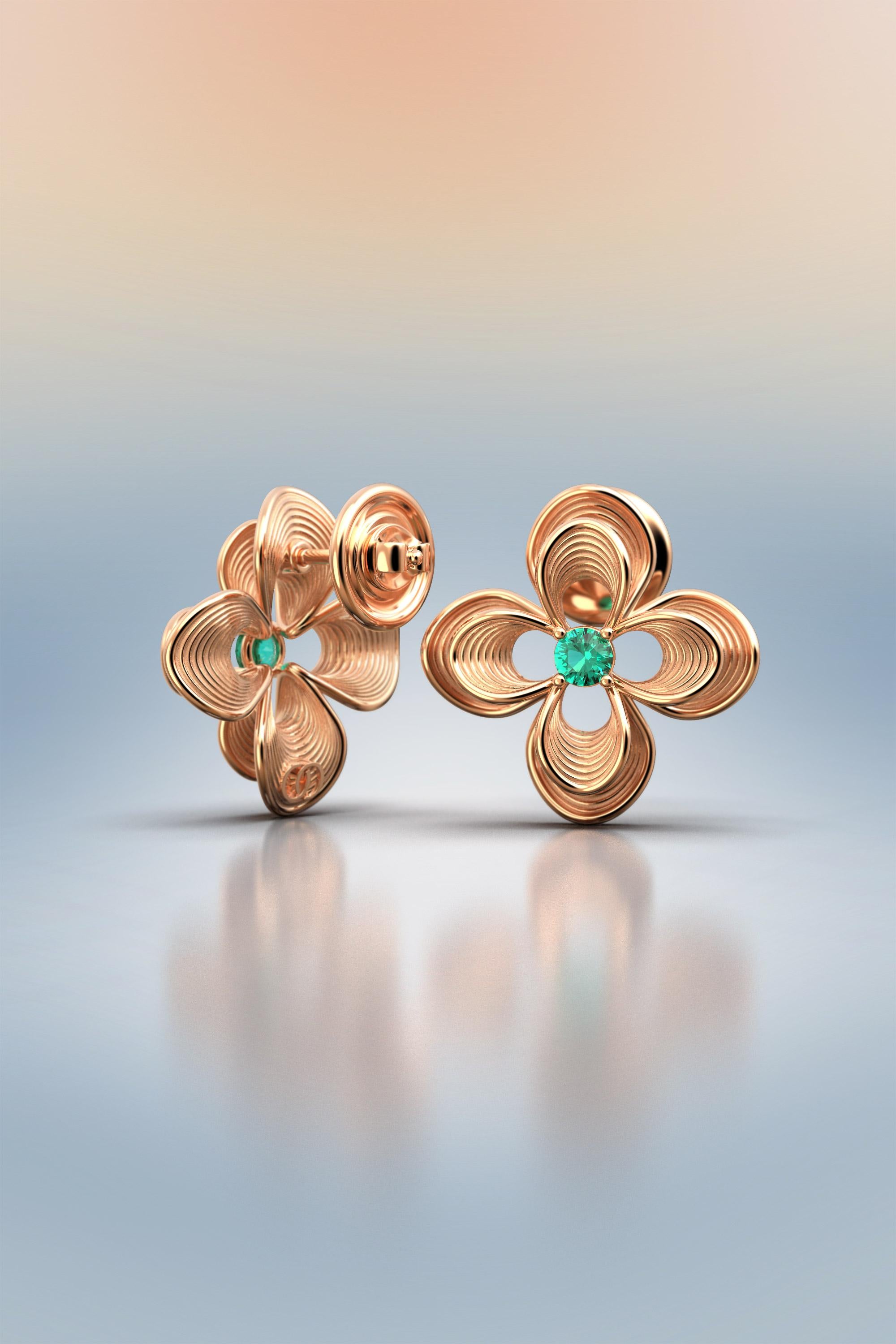 Emerald Stud Earrings in 14k Gold | Italian Jewelry by Oltremare Gioielli For Sale 3