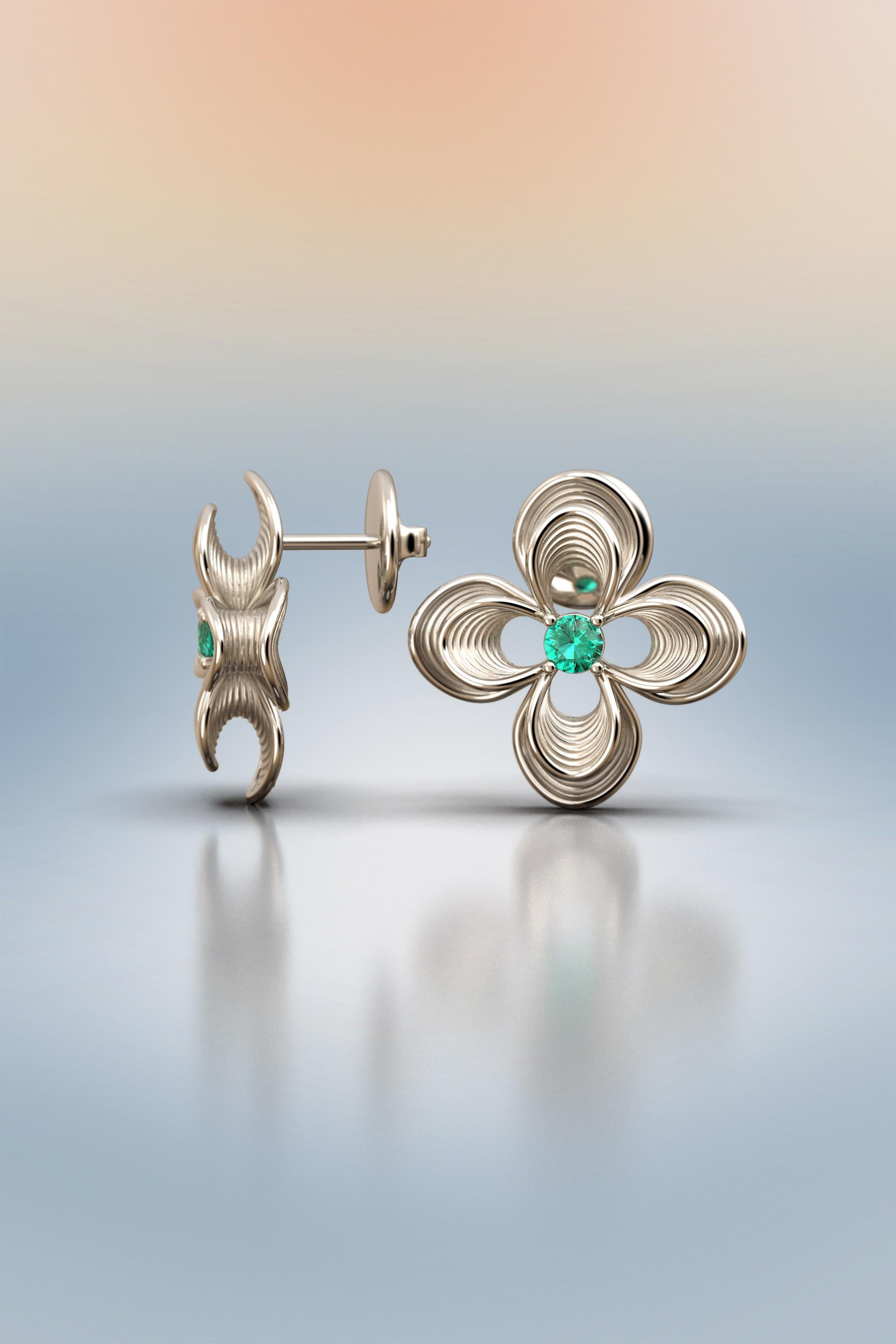 Emerald Stud Earrings in 14k Gold | Italian Jewelry by Oltremare Gioielli For Sale 4