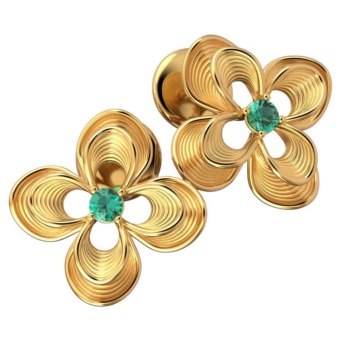 Emeralds shine on these elegant four leaf clover earrings by Oltremare Gioielli, available in yellow, white and rose gold, 14k 
Designed and crafted in Italy.
Shape measurements: approx. 20 mm x20mm
Stone Type: 100% Natural Emeralds
Shape: Round 3,5