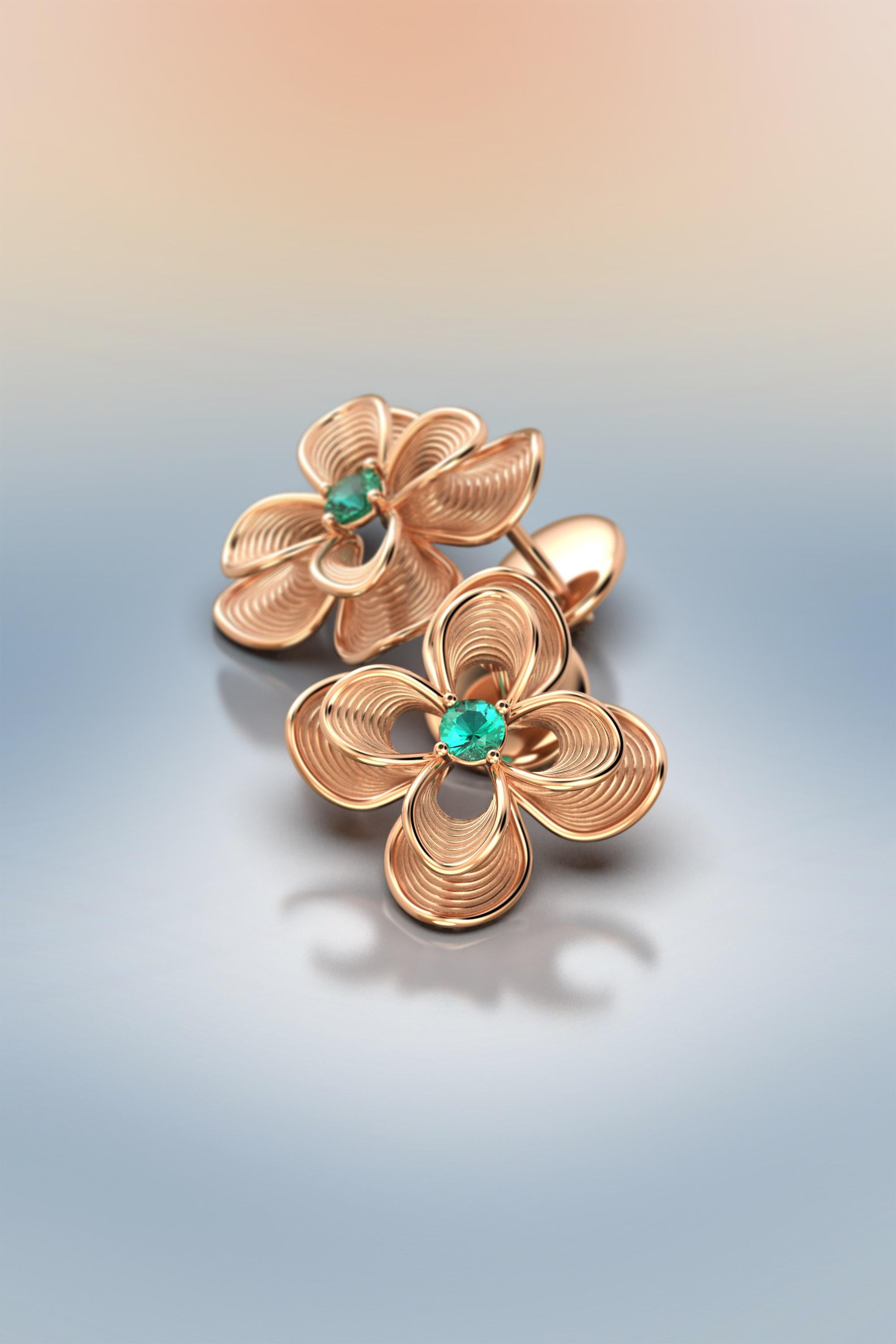 Women's Emerald Stud Earrings in 14k Gold | Italian Jewelry by Oltremare Gioielli For Sale