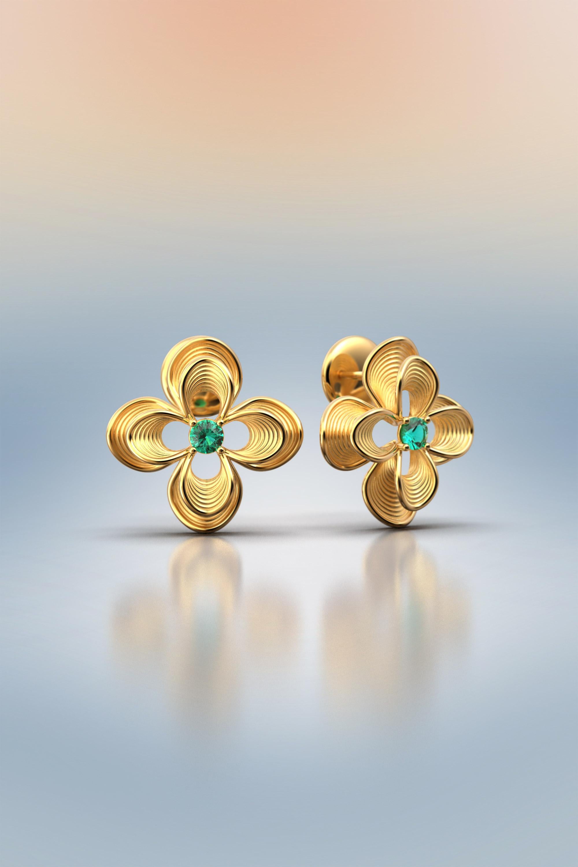 Emerald Stud Earrings in 14k Gold | Italian Jewelry by Oltremare Gioielli For Sale 2