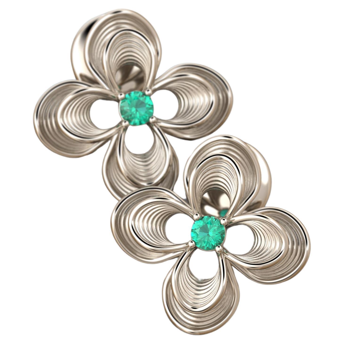 Emerald Stud Earrings in 14k Gold | Italian Jewelry by Oltremare Gioielli For Sale