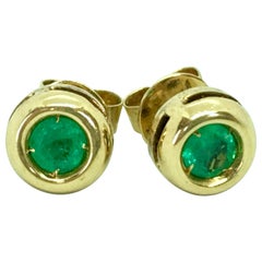 Emerald Stud Earrings Round Emerald 18 Karat Yellow Gold