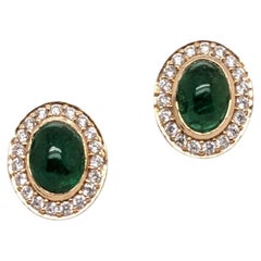 Boucles d
oreilles émeraude avec diamants en or jaune 14K ovale 8x6mm