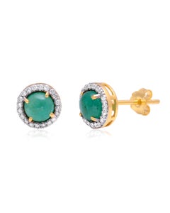 Natural 1.15cts Emerald & 0.24cts Diamond Stud Earrings in 14k Gold