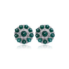 Natural 26.37cts Emerald & 1.55cts Diamond Stud Earrings in 14k Gold