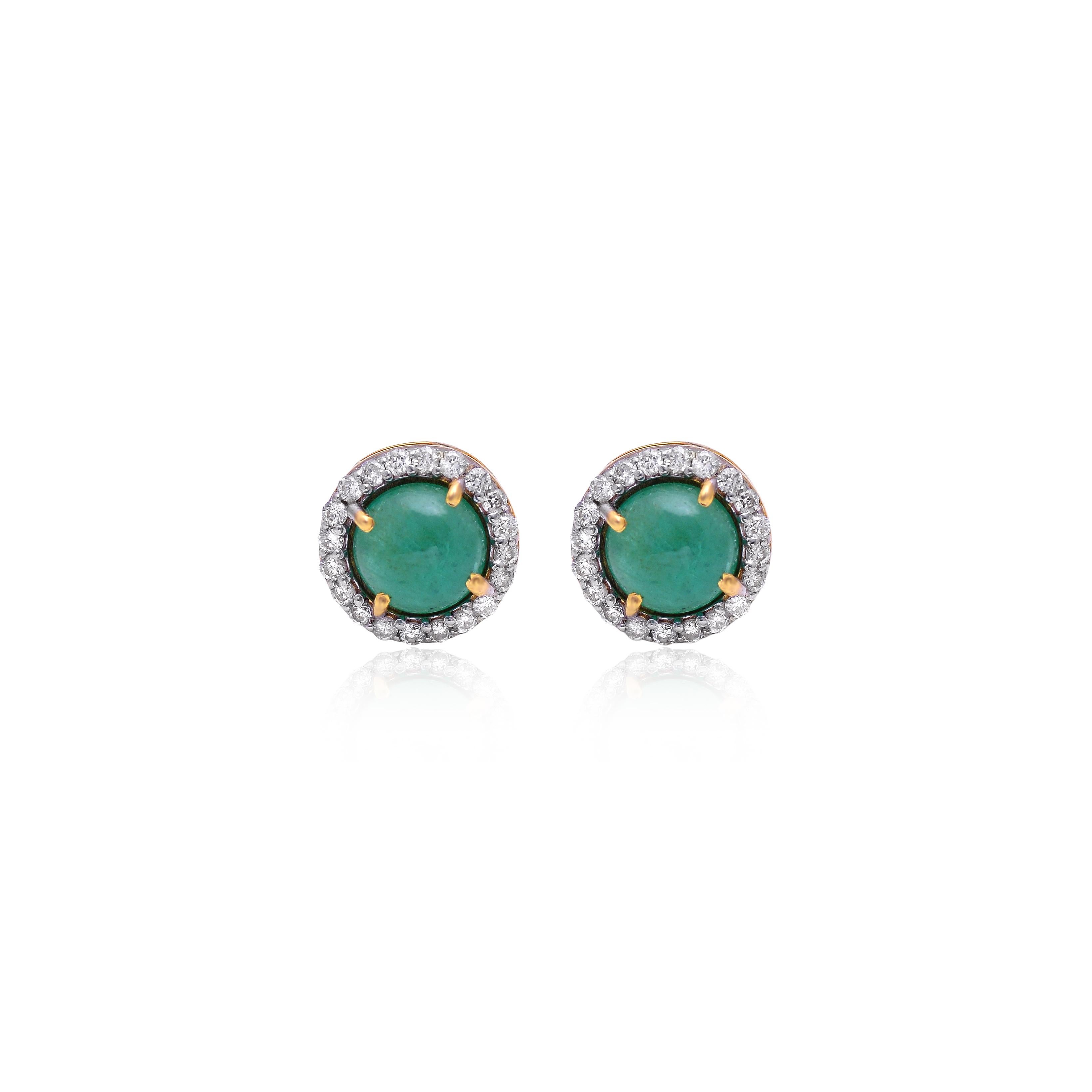 Emerald Cut Emerald Stud Earrings with Diamond in 14k Gold For Sale