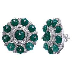 Emerald Stud Earrings with Diamond in 14k Gold