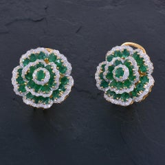 Natural 10.30ct Emerald & 1.14cts Diamond Stud Earrings in 18K Gold