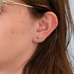 Emerald Stud Earrings with Earth-Mined Diamond Accents: Solid 14K Gold, 5x3mm