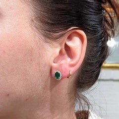 Emerald Stud Earrings with Earth Mined Diamonds Halo: Solid 14K Gold, Oval 7x5mm