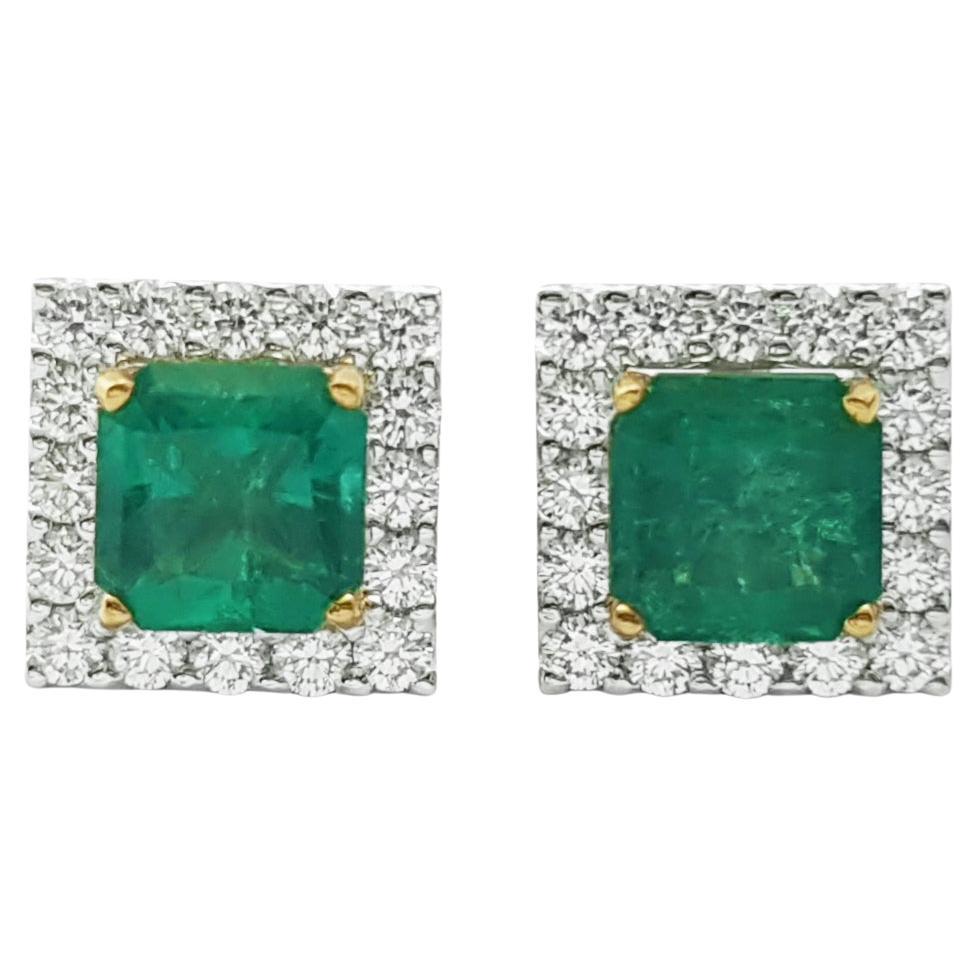 Emerald Stud with Diamond Jacket Earrings set in 18K Gold/White Gold Settings