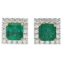 Emerald Stud with Diamond Jacket Earrings set in 18K Gold/White Gold Settings