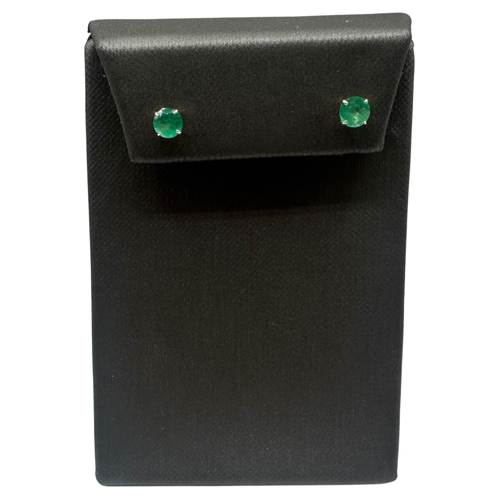 Emerald Studs in 14kt Yellow Gold - 4.96-5.06mm Round Emeralds, Push Backs