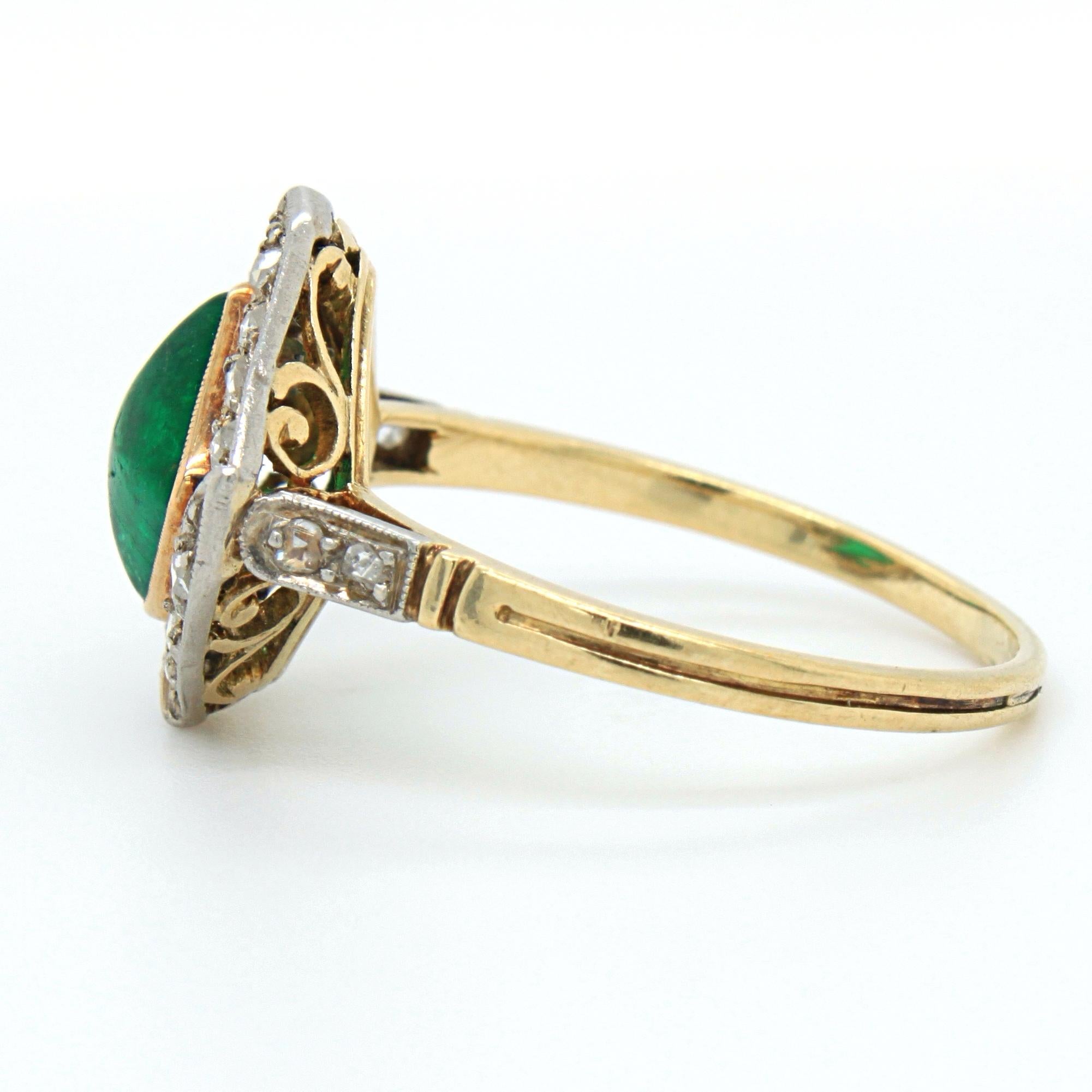 Emerald Sugarloaf and Diamond Ring, Edwardian, circa 1900s 2