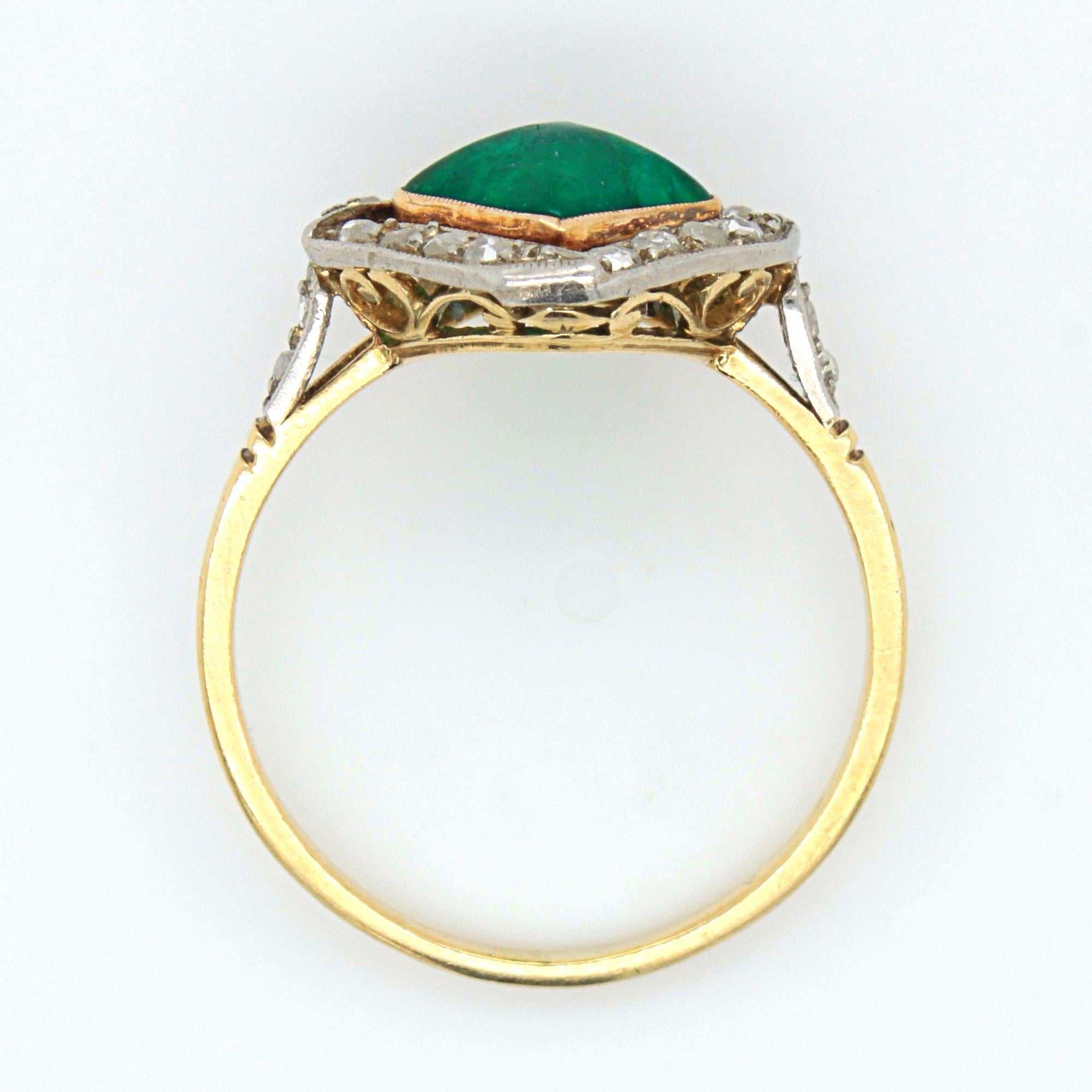 Emerald Sugarloaf and Diamond Ring, Edwardian, circa 1900s 4