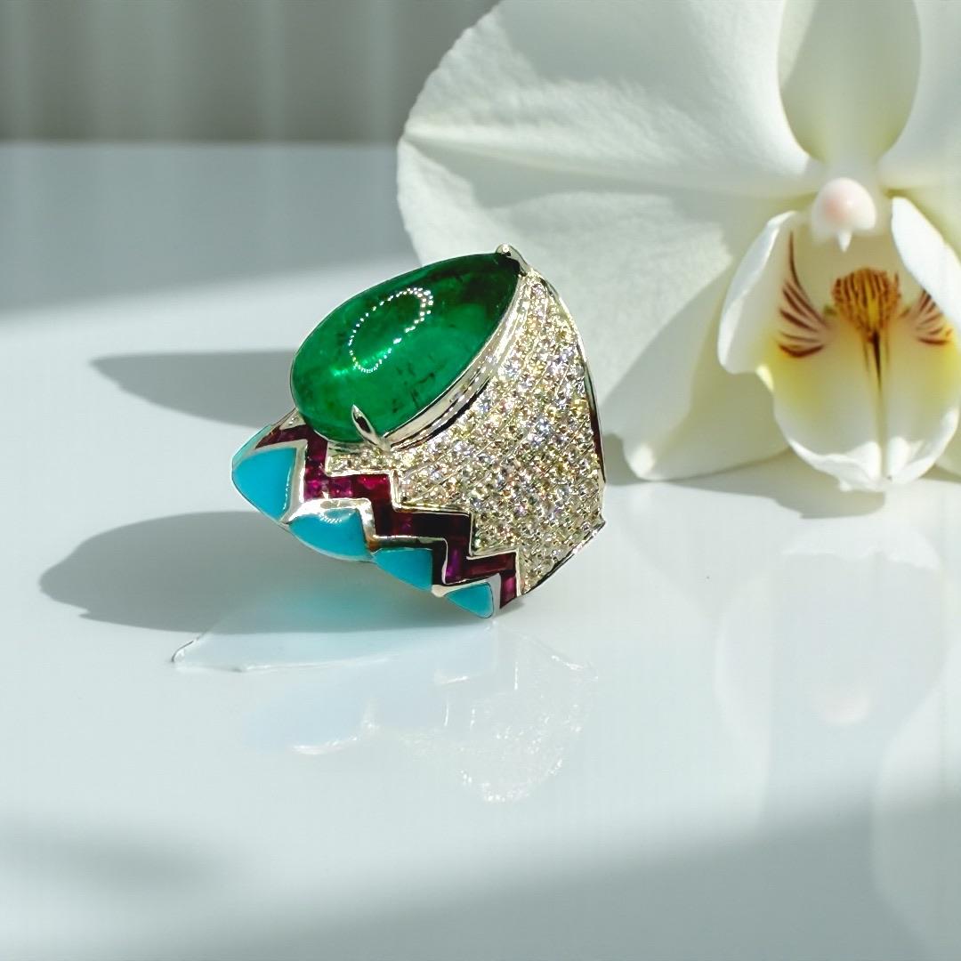 Smaragd Sugarloaf Royale Ring - 10,40 Karat sambischer Smaragd (Tropfenschliff) im Angebot