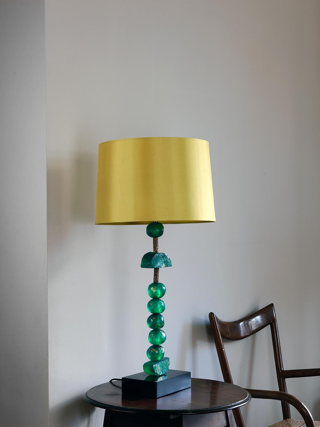Modern Emerald Table Lamp by Margit Wittig in Brass with Green Spheres