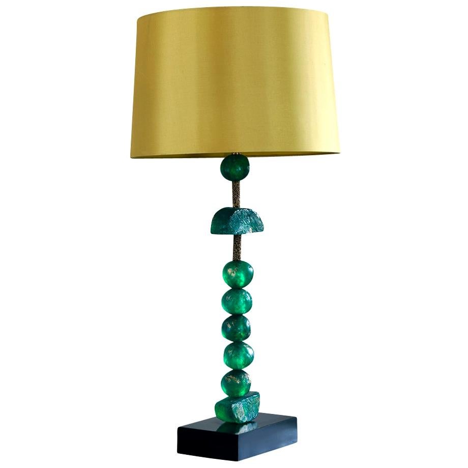 Emerald Table Lamp by Margit Wittig in Brass with Green Spheres