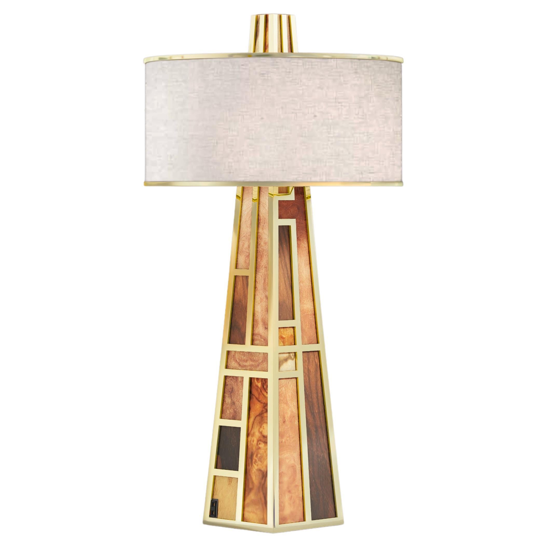 Emerald Table Lamp Wood And Polished Bronze by Palena Furniture For Sale