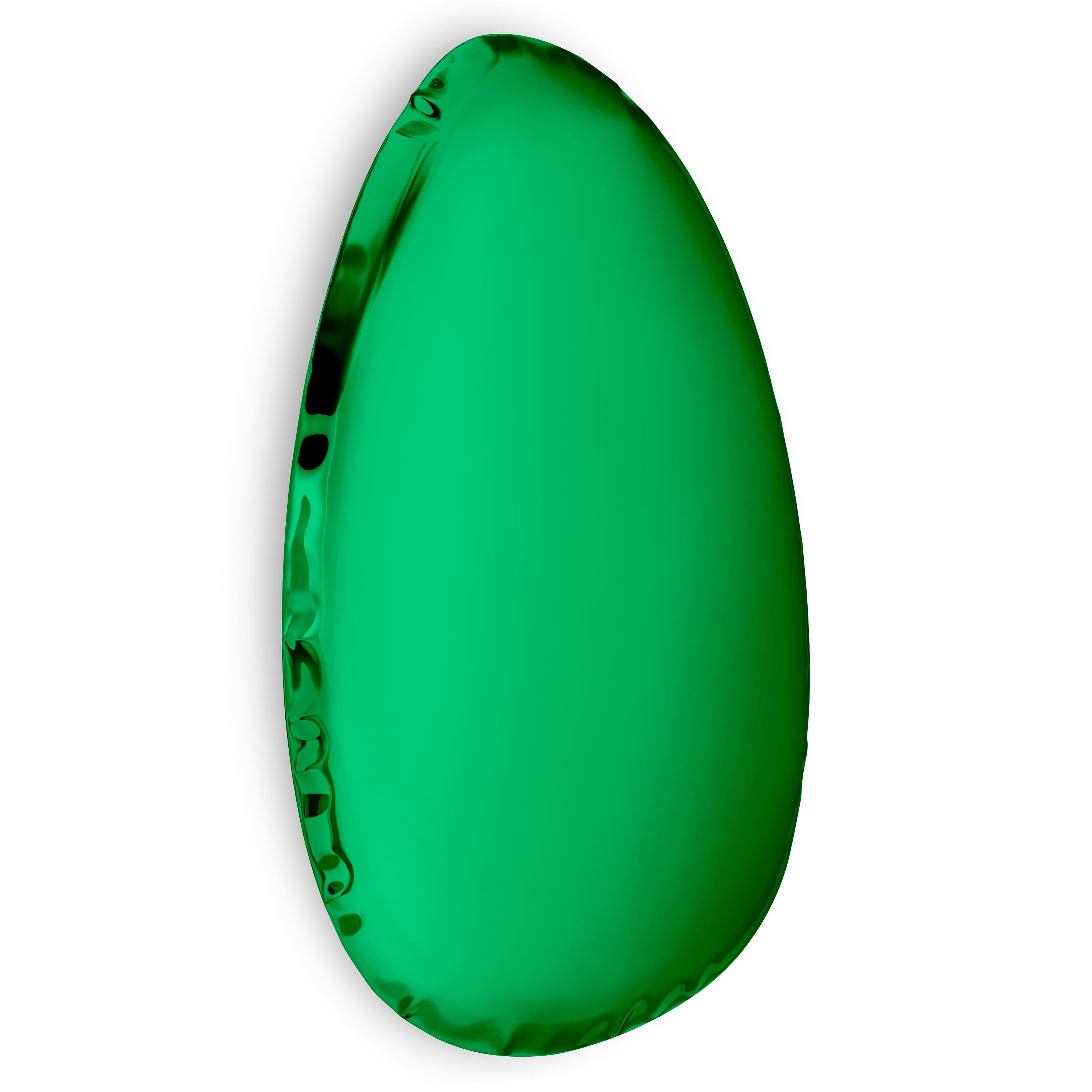 Emerald Tafla O4.5 wall mirror by Zieta
Dimensions: D 6 x W 57 x H 86 cm 
Material: Stainless steel.
Finish: Emerald. 
Available finishes: Stainless steel, white matt, sapphire/emerald, sapphire, emerald, deep space blue, dark matter, or red rubin.