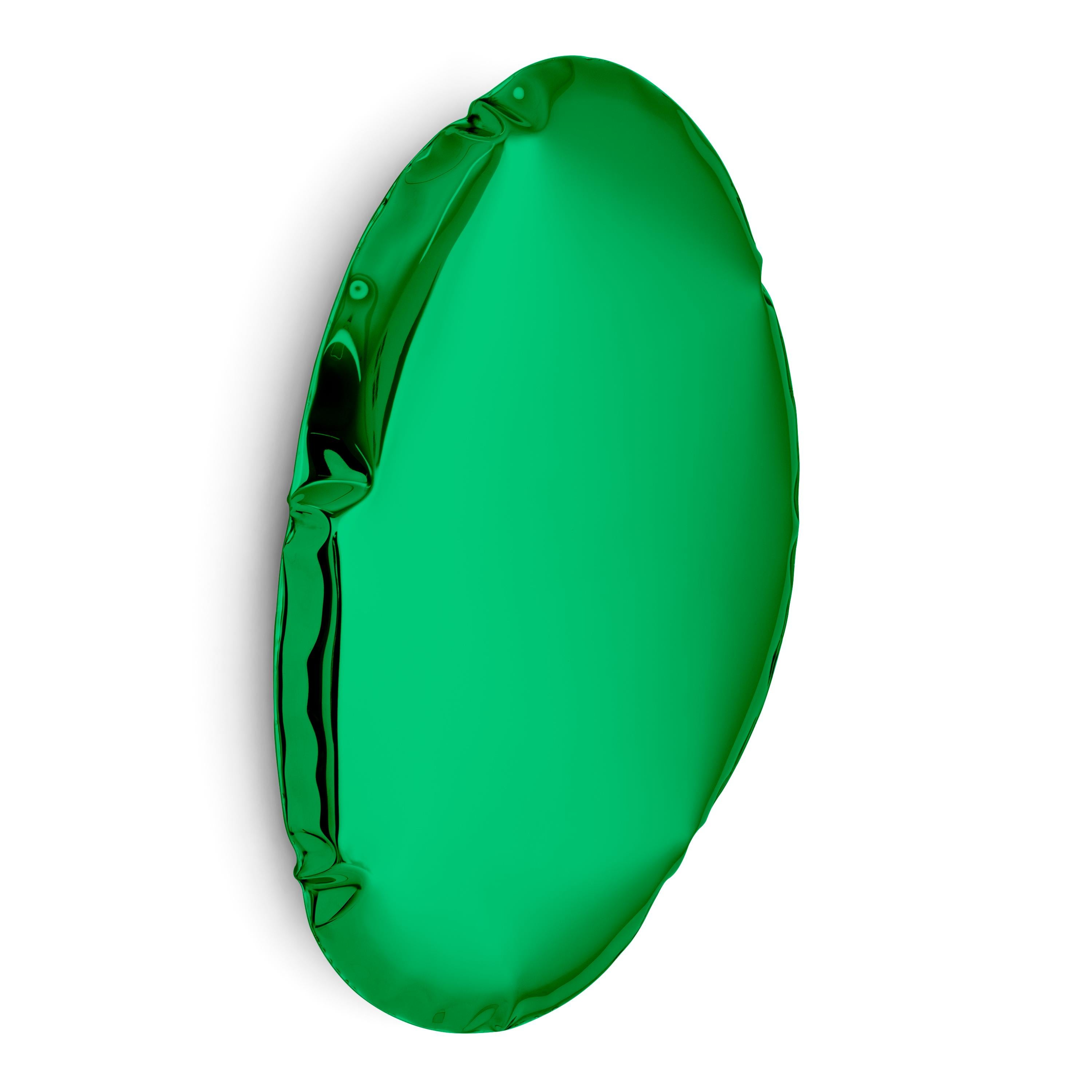 Emerald Tafla O5 Wall Mirror by Zieta
Dimensions: D 6 x W 40 x H 60 cm 
Material: Stainless steel.
Finish: Emerald.
Available finishes: Stainless Steel, White Matt, Sapphire/Emerald, Sapphire, Emerald, Deep space blue, Dark matter, or red Rubin.