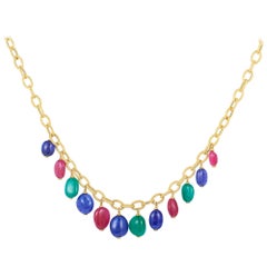 Goshwara Collana con catena smeraldo, tanzanite e rubelite smerigliata