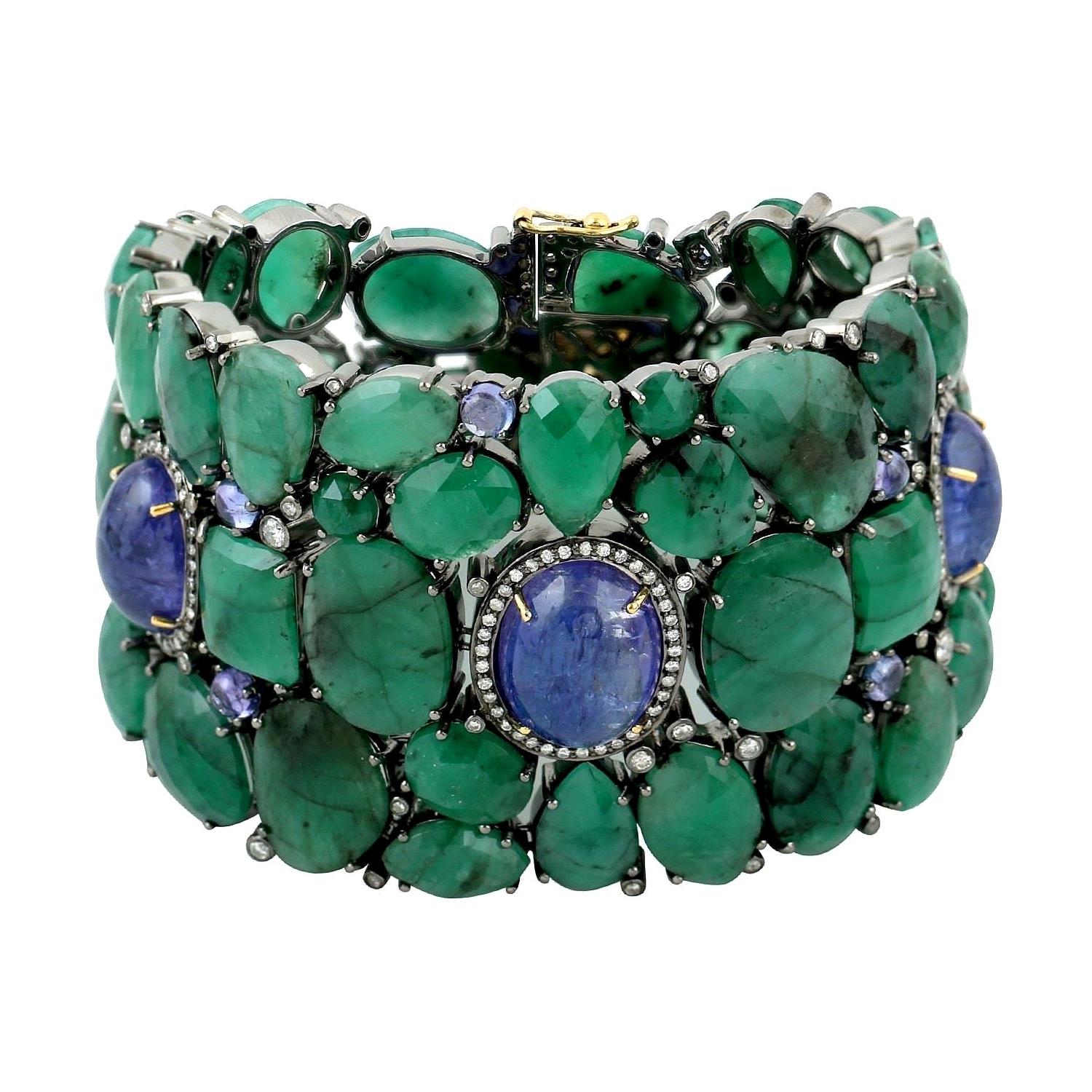 Emerald Tanzanite Diamond Bracelet For Sale