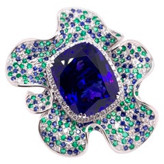 Emerald Tanzanite Sapphire Diamond Convertible Ring into a Pendant