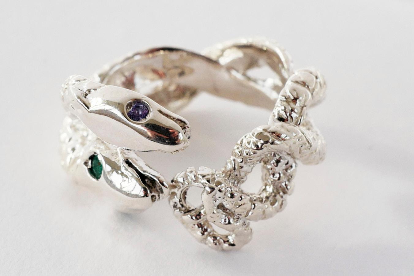 Snake Ring Emerald Tanzanite Sterling Silver Adjustable J Dauphin For Sale 3