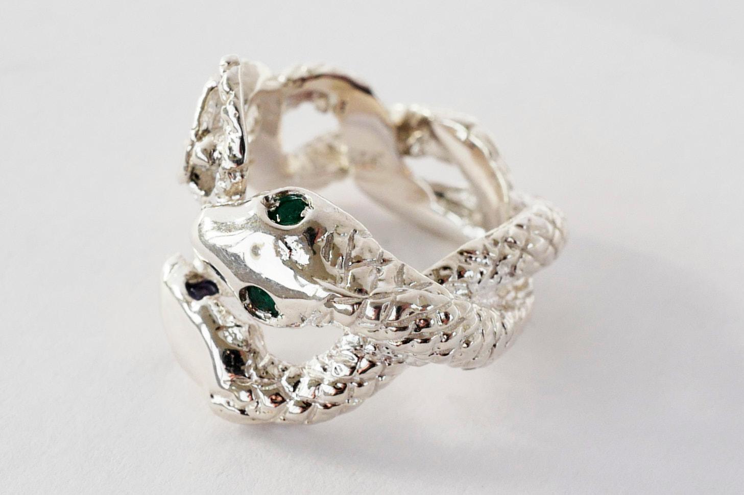 Snake Ring Sterling Silver Emerald Tanzanite Cocktail Statement J Dauphin For Sale 1