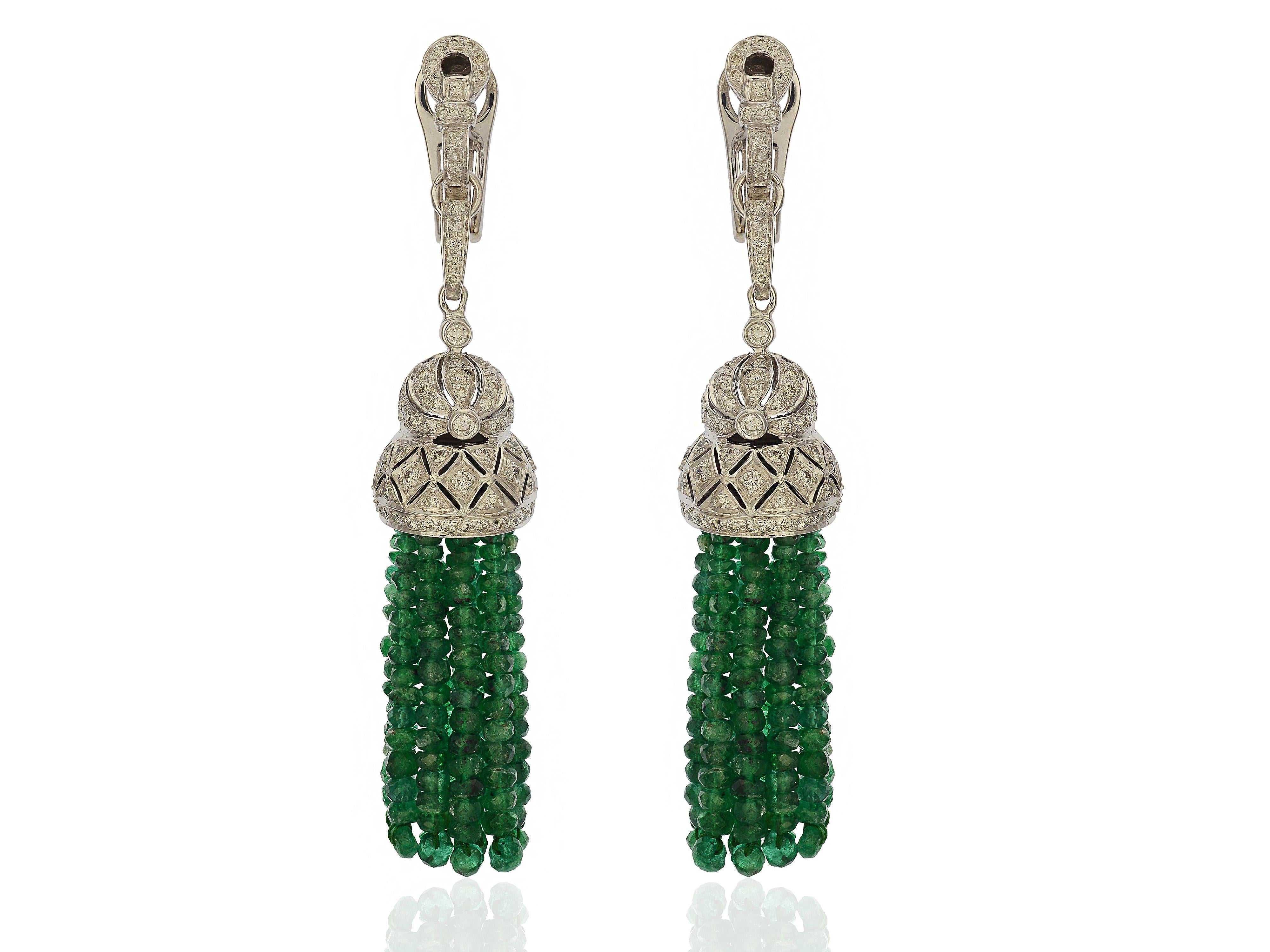 Women's Emerald Tassel & Diamond Dangle Earrings