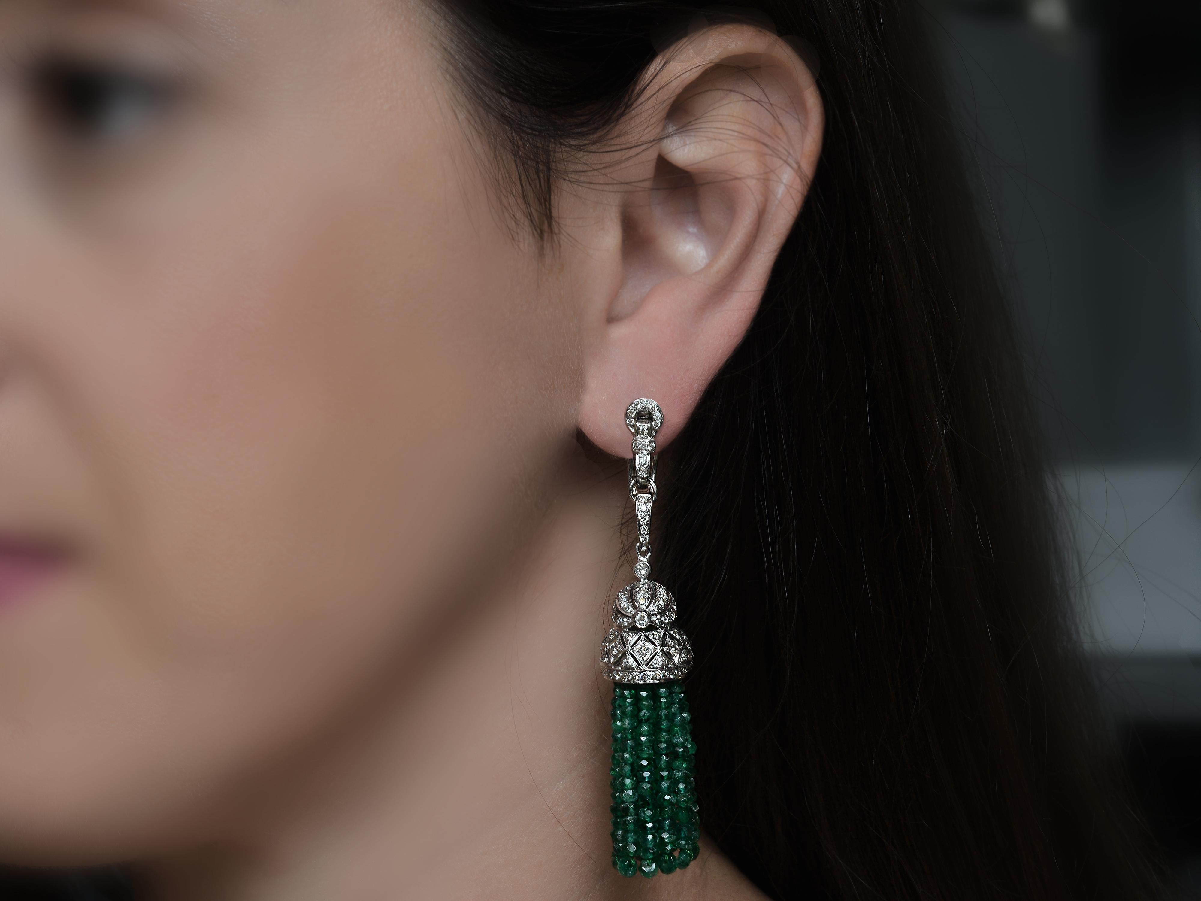 Emerald Tassel & Diamond Dangle Earrings 1