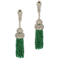 Emerald Tassel & Diamond Dangle Earrings