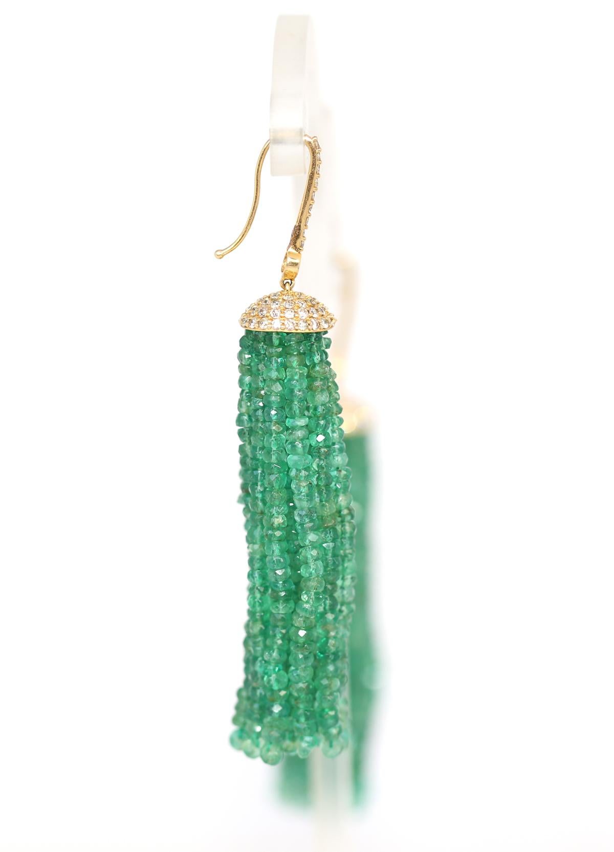 Emerald Tassels Beads Diamonds Yellow Gold Earrings, 1970 1