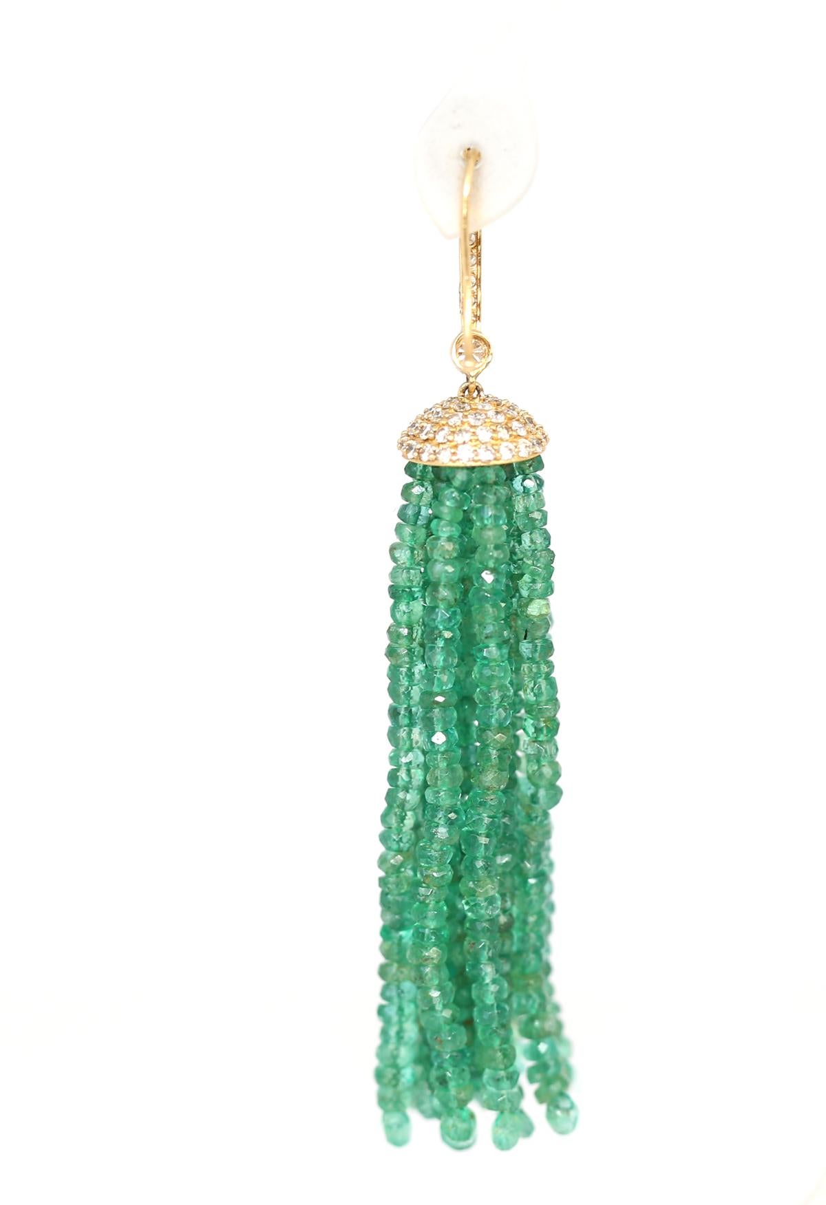 Emerald Tassels Beads Diamonds Yellow Gold Earrings, 1970 2
