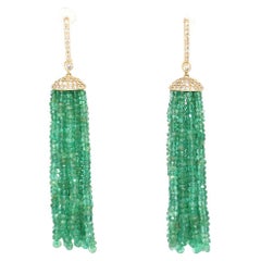 Emerald Tassels Beads Diamonds Yellow Gold Earrings, 1970