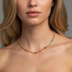 Emerald Teardrop 14K (or 18k upon request) Yellow Gold Link Chain Necklace
