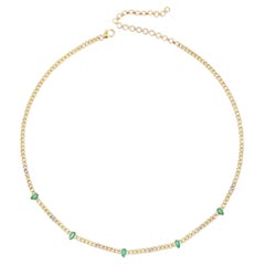 Emerald Teardrop 14K (or 18k upon request) Yellow Gold Link Chain Necklace