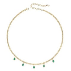 Emerald Teardrop Charms 14K (or 18k upon request) Yellow Gold Chain Necklace
