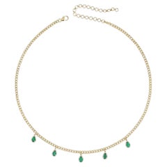 Emerald Teardrop Charms 14K (or 18k upon request) Yellow Gold Chain Necklace