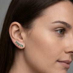 0.36ct Emerald Teardrop & Diamond 14K Gold Climber Earrings