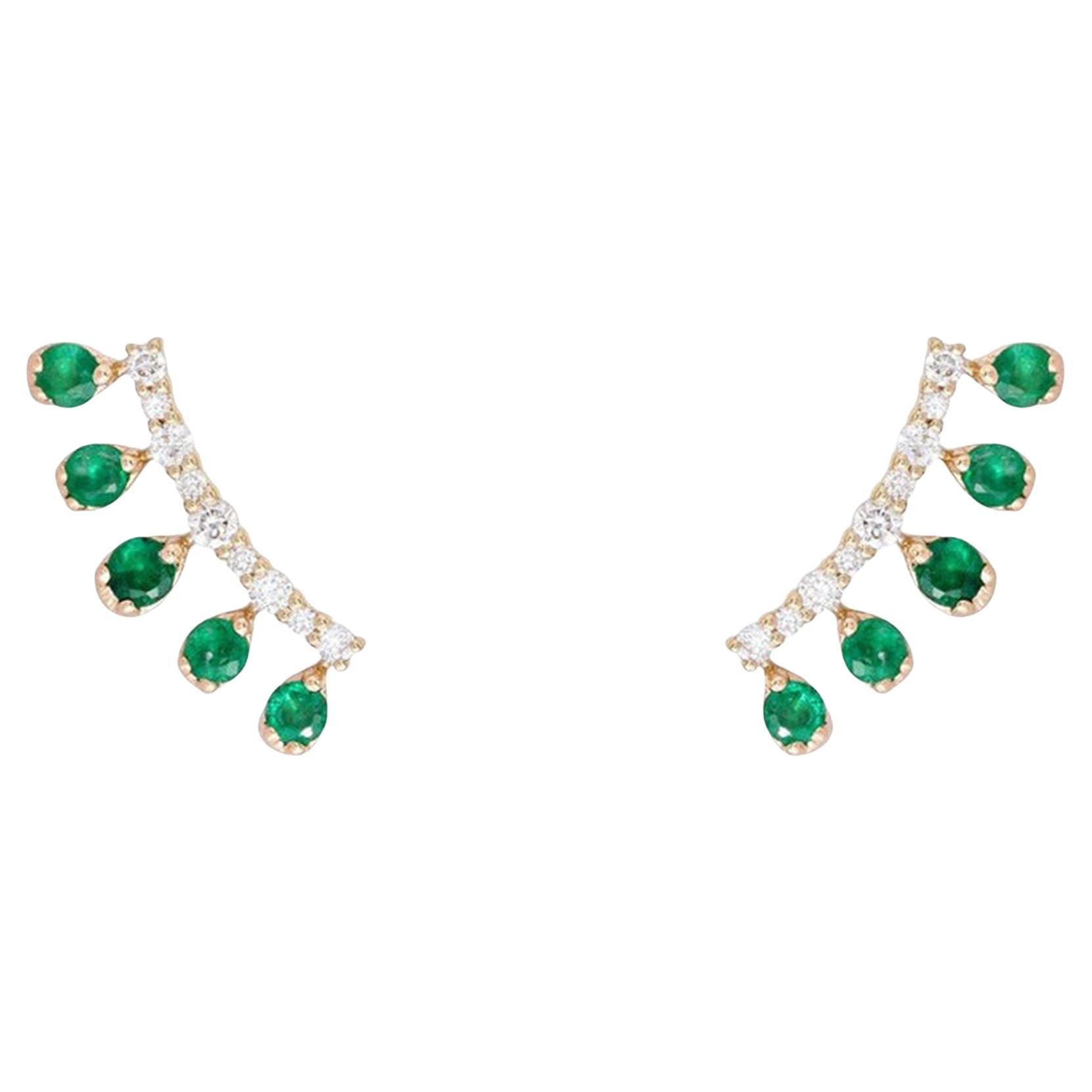 Emerald Teardrop Diamond 14K (or 18k upon request) Yellow Gold Climber Earrings