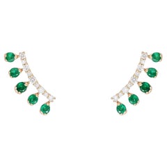 Emerald Teardrop Diamond 14K (or 18k upon request) Yellow Gold Climber Earrings