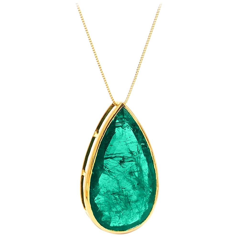 A Certified Emerald  Pear Drop Pendant  For Sale