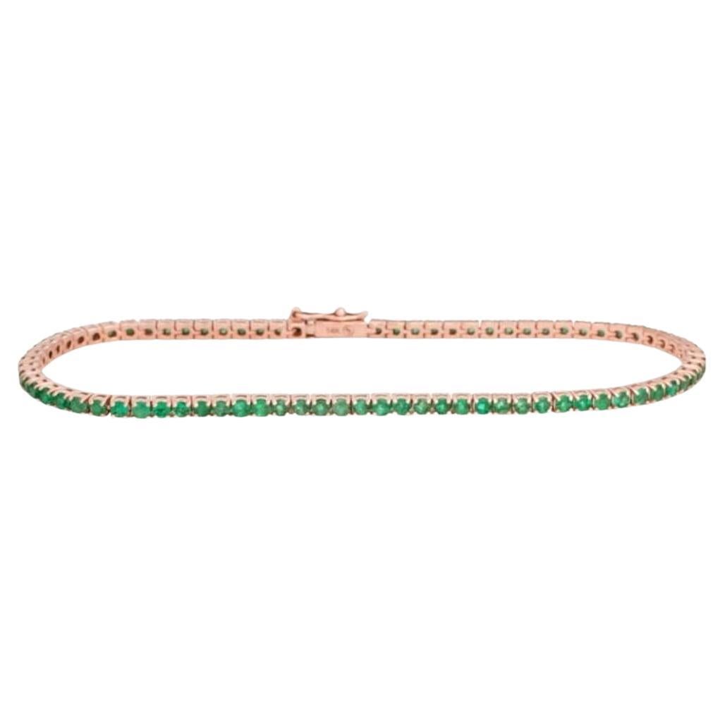 Emerald Tennis Bracelet, 14K Rose Gold For Sale